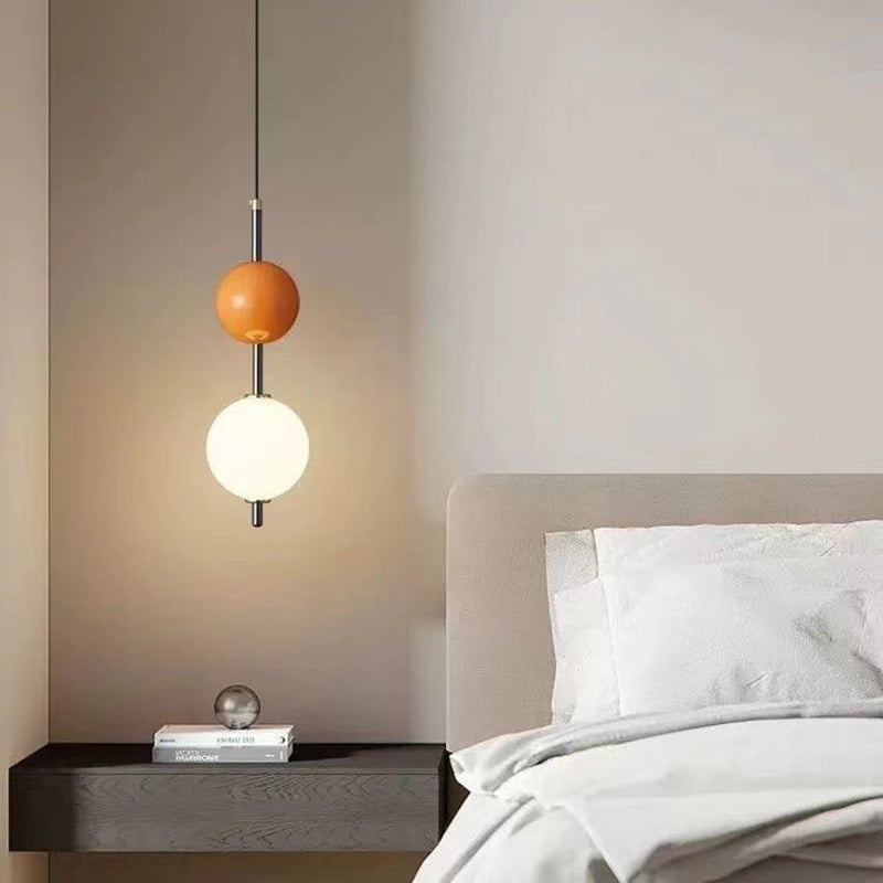 Lustre LED moderne minimaliste à orbe avec double cylindre en fer et verre pour chambre 