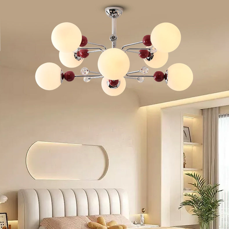 Contemporary Scandinavian Branch Curved Globe Semicircular Base Iron Glass 6/8/10 Light Chandelier For Living Room