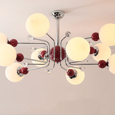 Contemporary Scandinavian Branch Curved Globe Semicircular Base Iron Glass 6/8/10 Light Chandelier For Living Room
