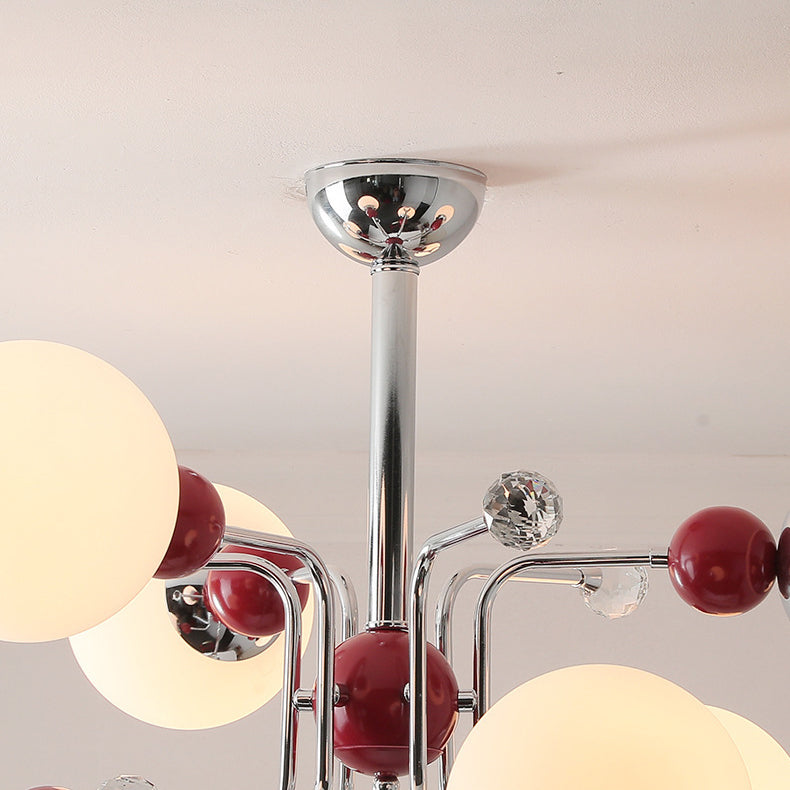 Contemporary Scandinavian Branch Curved Globe Semicircular Base Iron Glass 6/8/10 Light Chandelier For Living Room