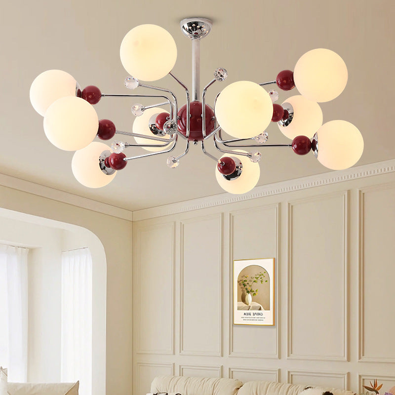 Contemporary Scandinavian Branch Curved Globe Semicircular Base Iron Glass 6/8/10 Light Chandelier For Living Room