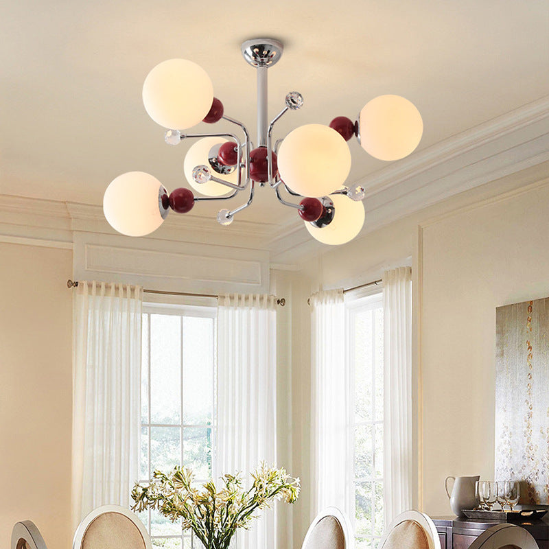 Contemporary Scandinavian Branch Curved Globe Semicircular Base Iron Glass 6/8/10 Light Chandelier For Living Room