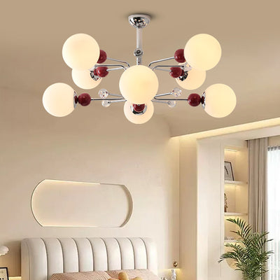 Contemporary Scandinavian Branch Curved Globe Semicircular Base Iron Glass 6/8/10 Light Chandelier For Living Room