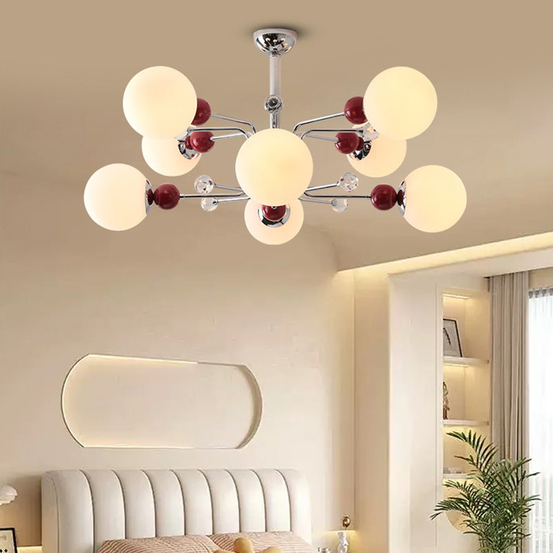 Contemporary Scandinavian Branch Curved Globe Semicircular Base Iron Glass 6/8/10 Light Chandelier For Living Room