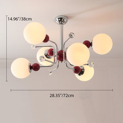 Contemporary Scandinavian Branch Curved Globe Semicircular Base Iron Glass 6/8/10 Light Chandelier For Living Room