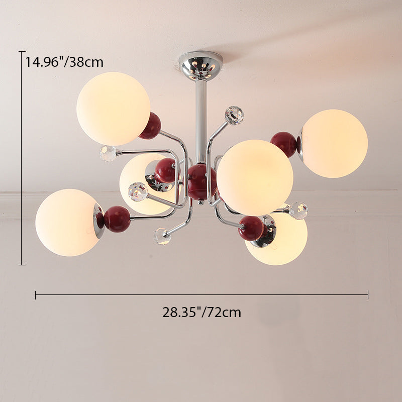 Contemporary Scandinavian Branch Curved Globe Semicircular Base Iron Glass 6/8/10 Light Chandelier For Living Room