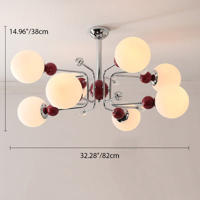 Contemporary Scandinavian Branch Curved Globe Semicircular Base Iron Glass 6/8/10 Light Chandelier For Living Room