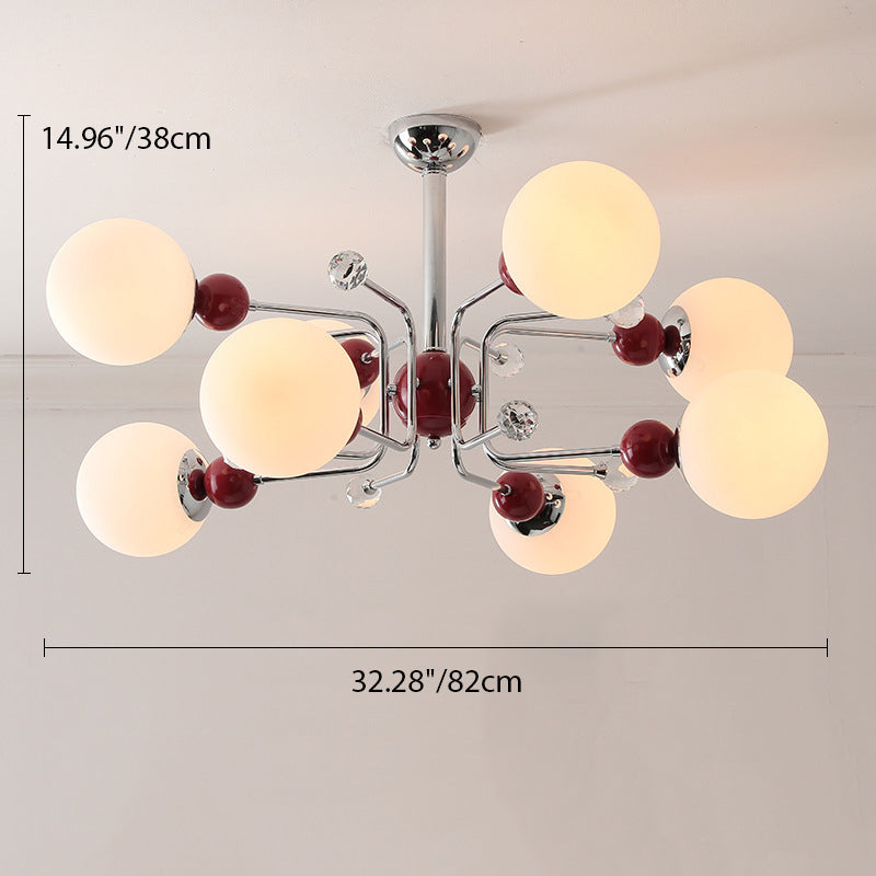 Contemporary Scandinavian Branch Curved Globe Semicircular Base Iron Glass 6/8/10 Light Chandelier For Living Room