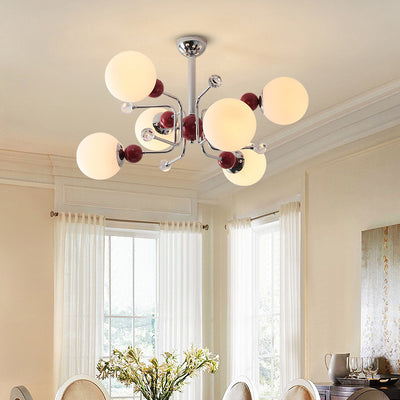 Contemporary Scandinavian Branch Curved Globe Semicircular Base Iron Glass 6/8/10 Light Chandelier For Living Room