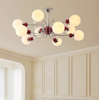 Contemporary Scandinavian Branch Curved Globe Semicircular Base Iron Glass 6/8/10 Light Chandelier For Living Room