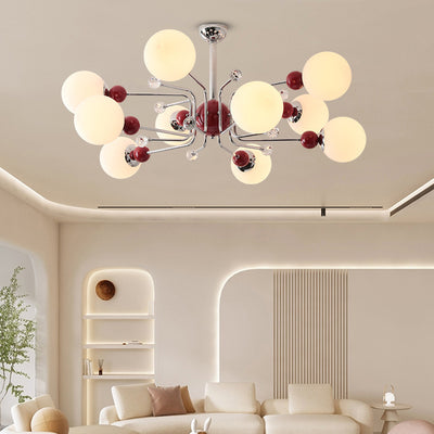 Contemporary Scandinavian Branch Curved Globe Semicircular Base Iron Glass 6/8/10 Light Chandelier For Living Room
