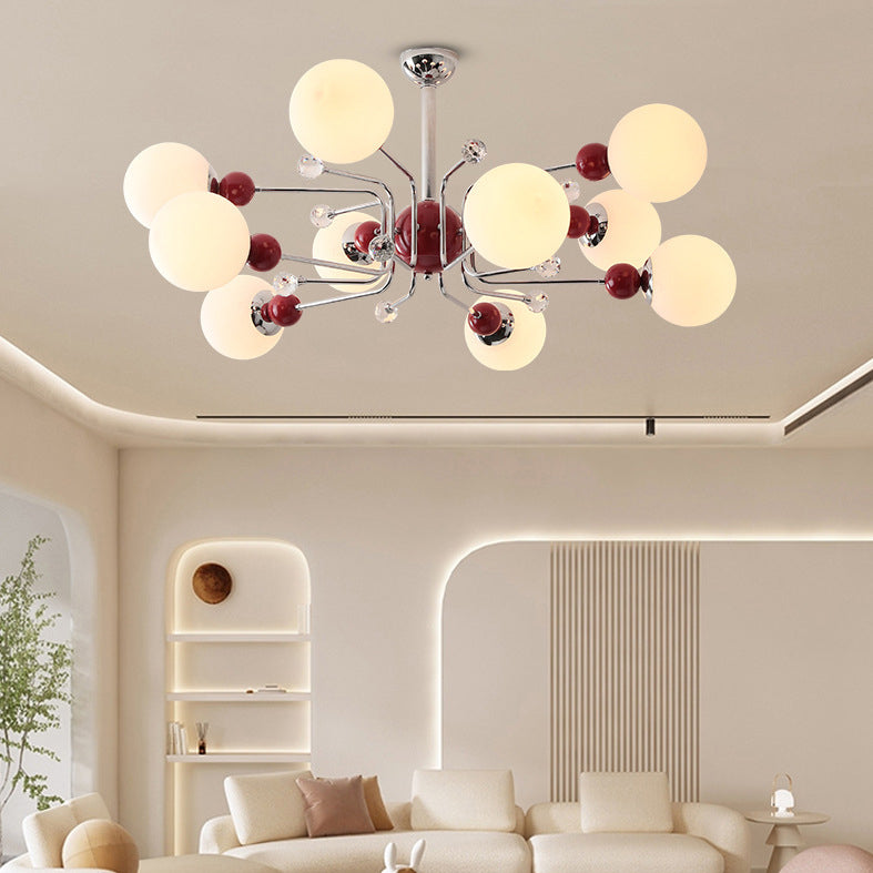 Contemporary Scandinavian Branch Curved Globe Semicircular Base Iron Glass 6/8/10 Light Chandelier For Living Room