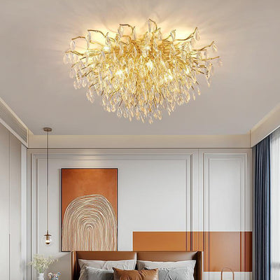 Lustre Plafonnier Moderne de Luxe Branche Courbée Goutte d'Aluminium Cristal 13/15 Lumières pour Salon 