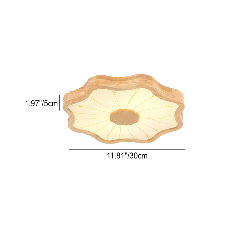 Plafonnier LED en bois massif à pétales de feuille de lotus chinois traditionnel en fer et acrylique pour chambre 