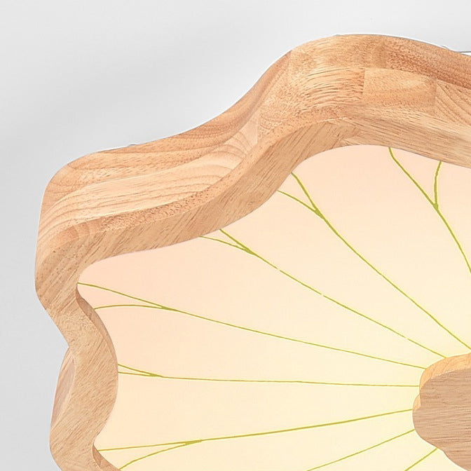 Plafonnier LED en bois massif à pétales de feuille de lotus chinois traditionnel en fer et acrylique pour chambre 