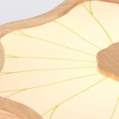 Plafonnier LED en bois massif à pétales de feuille de lotus chinois traditionnel en fer et acrylique pour chambre 