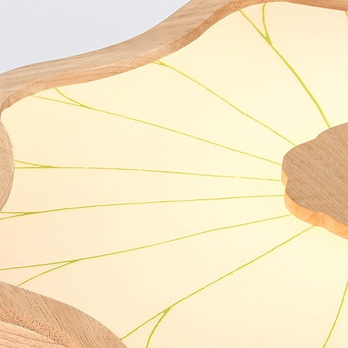Plafonnier LED en bois massif à pétales de feuille de lotus chinois traditionnel en fer et acrylique pour chambre 
