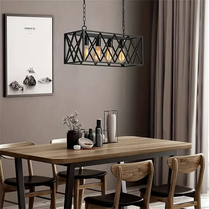 Suspension contemporaine en fer rectangulaire à mailles longues avec 4/6 lumières pour salle à manger 