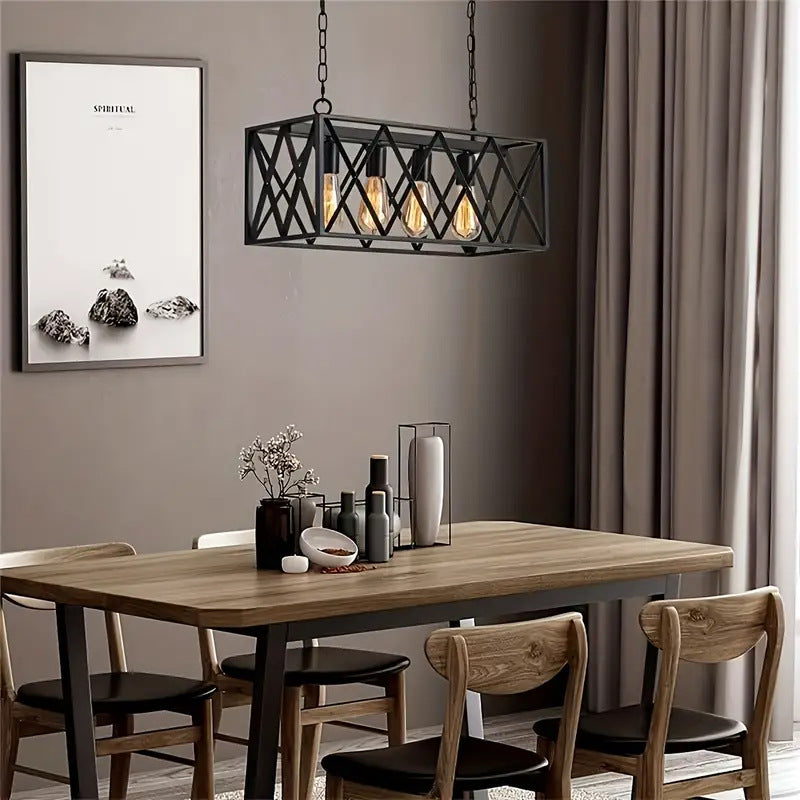 Suspension contemporaine en fer rectangulaire à mailles longues avec 4/6 lumières pour salle à manger 