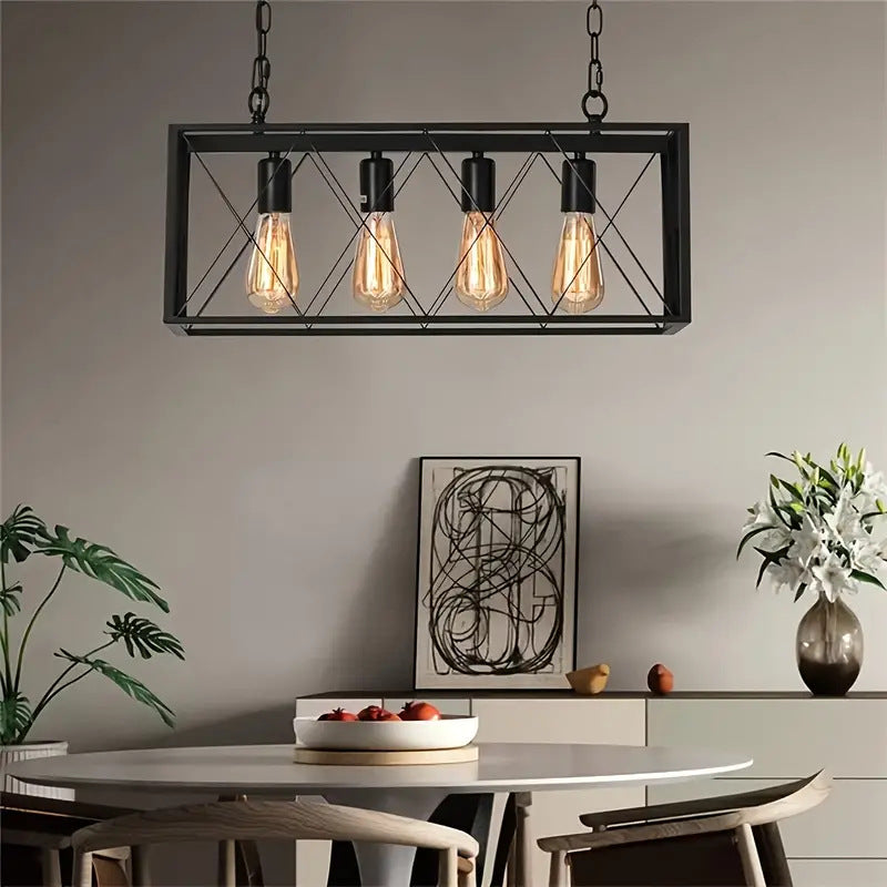 Suspension contemporaine en fer rectangulaire à mailles longues avec 4/6 lumières pour salle à manger 