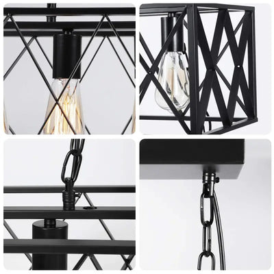Suspension contemporaine en fer rectangulaire à mailles longues avec 4/6 lumières pour salle à manger 