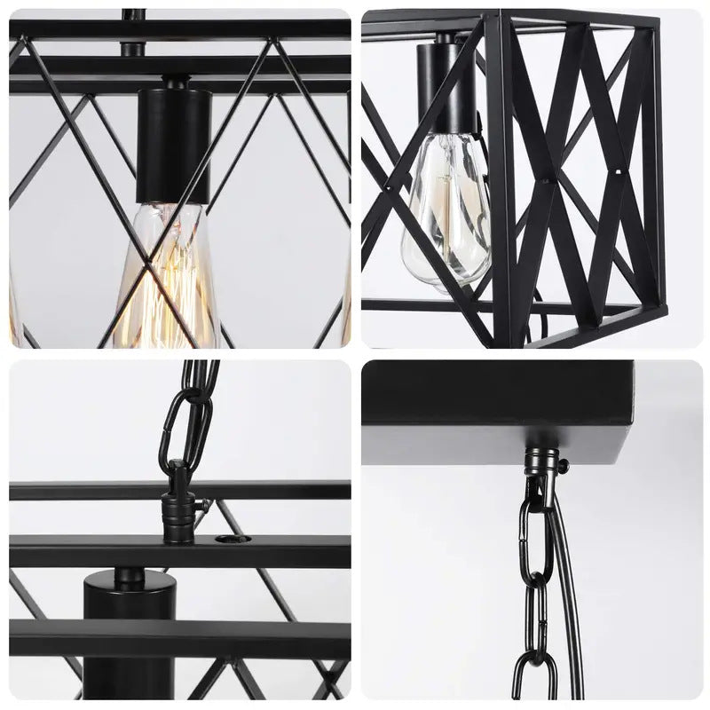 Suspension contemporaine en fer rectangulaire à mailles longues avec 4/6 lumières pour salle à manger 