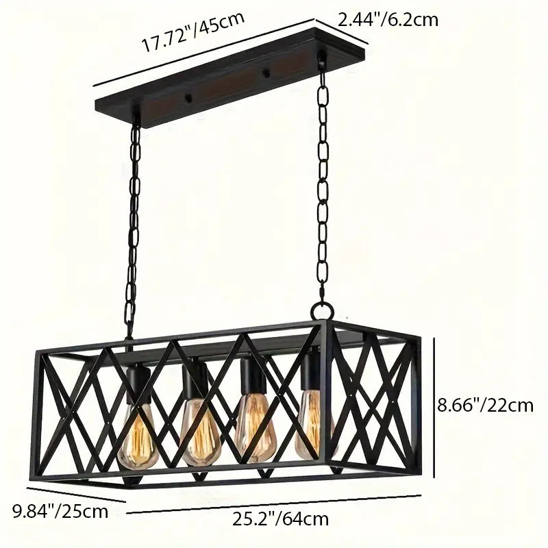Suspension contemporaine en fer rectangulaire à mailles longues avec 4/6 lumières pour salle à manger 
