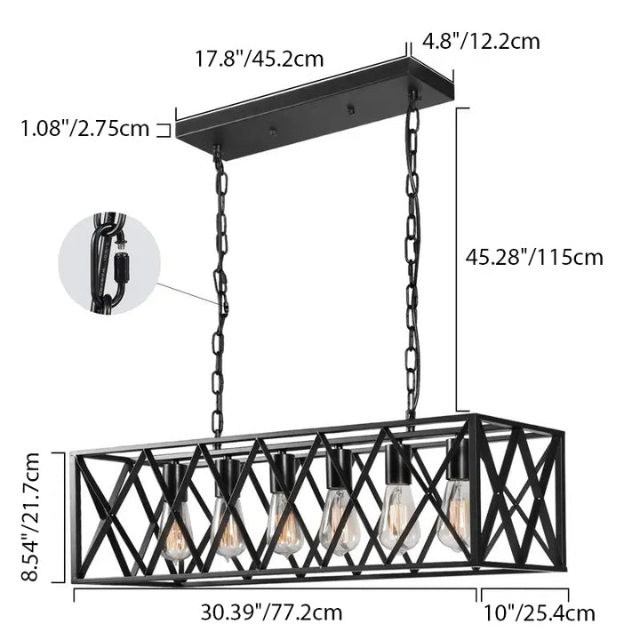 Suspension contemporaine en fer rectangulaire à mailles longues avec 4/6 lumières pour salle à manger 