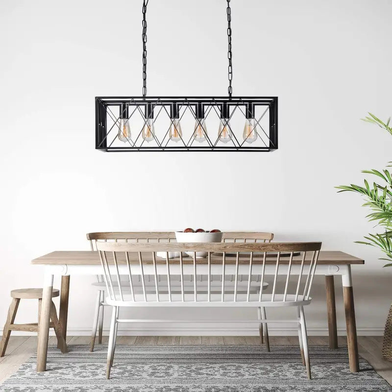 Suspension contemporaine en fer rectangulaire à mailles longues avec 4/6 lumières pour salle à manger 