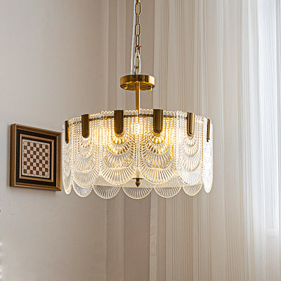 Lustre moderne de luxe en demi-cercle avec coquille texturée en fer et verre 5/6/8 lumières pour salon 