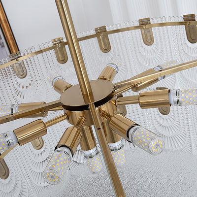 Lustre moderne de luxe en demi-cercle avec coquille texturée en fer et verre 5/6/8 lumières pour salon 