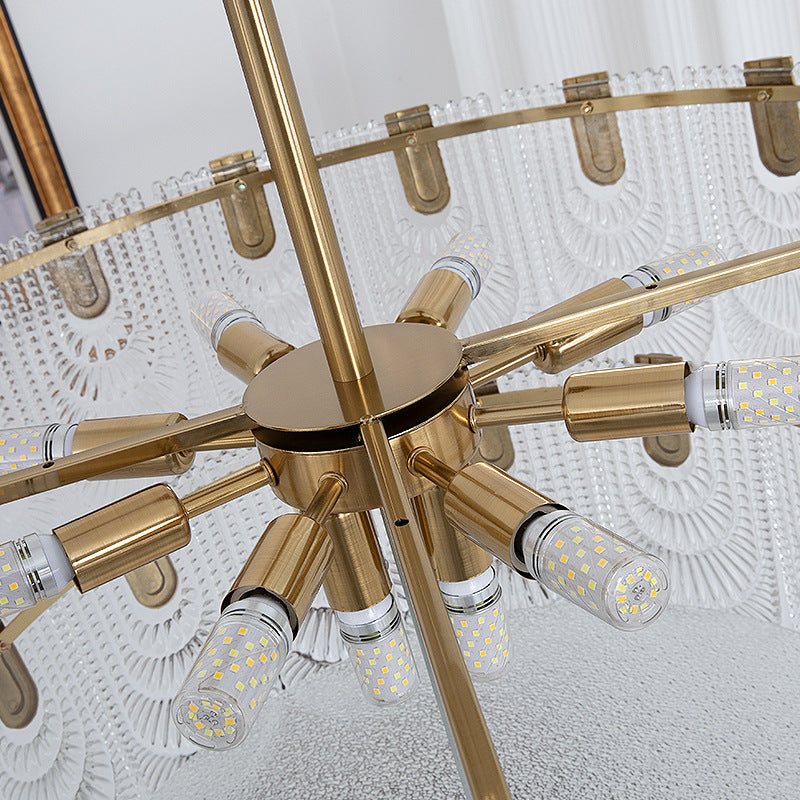 Lustre moderne de luxe en demi-cercle avec coquille texturée en fer et verre 5/6/8 lumières pour salon 