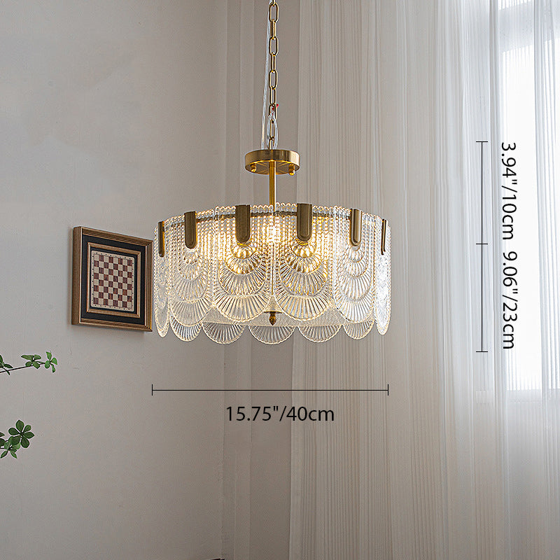 Lustre moderne de luxe en demi-cercle avec coquille texturée en fer et verre 5/6/8 lumières pour salon 