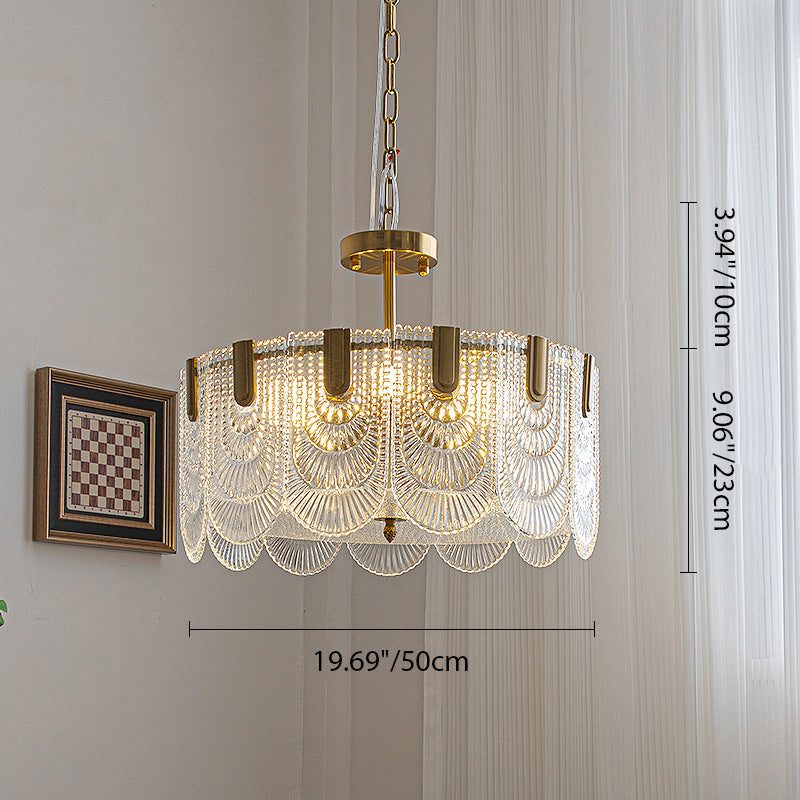 Lustre moderne de luxe en demi-cercle avec coquille texturée en fer et verre 5/6/8 lumières pour salon 