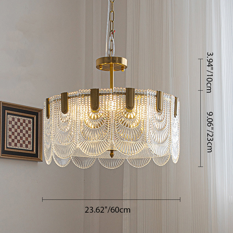 Lustre moderne de luxe en demi-cercle avec coquille texturée en fer et verre 5/6/8 lumières pour salon 