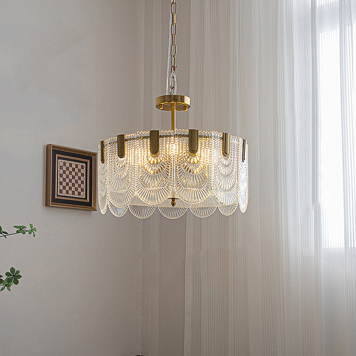 Moderno Lujo Círculo Medio Redondo Concha Texturizada Hierro Vidrio Lámpara de Araña de 5/6/8 Luces Para Sala de Estar 