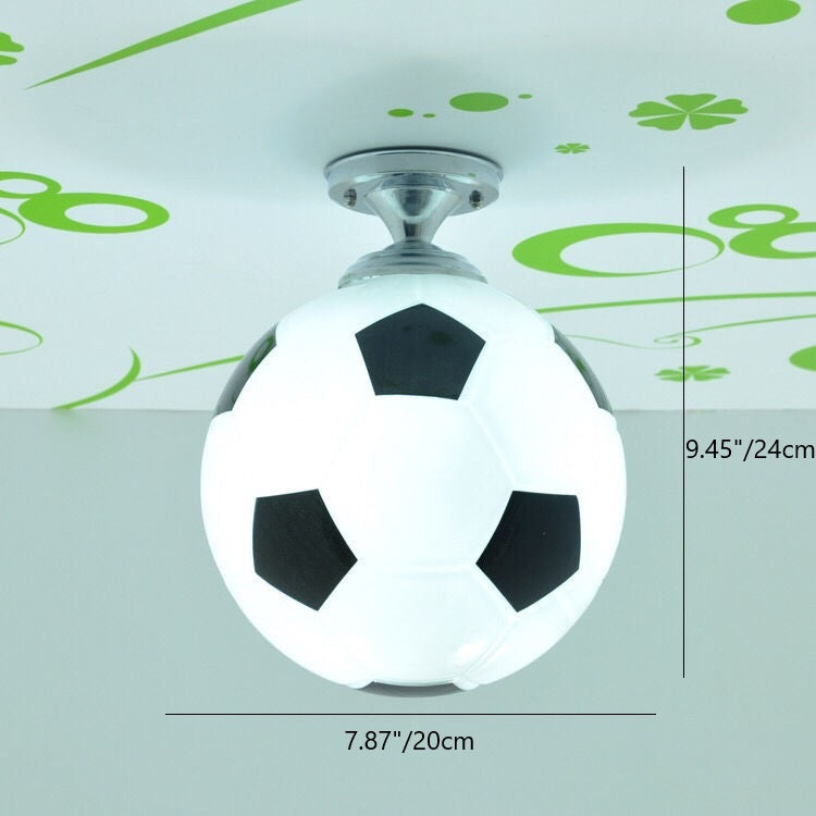 Modern Minimalist Kids Round Football Disc Base Iron Glass 1-Light Semi-Flush Mount Ceiling Light For Bedroom