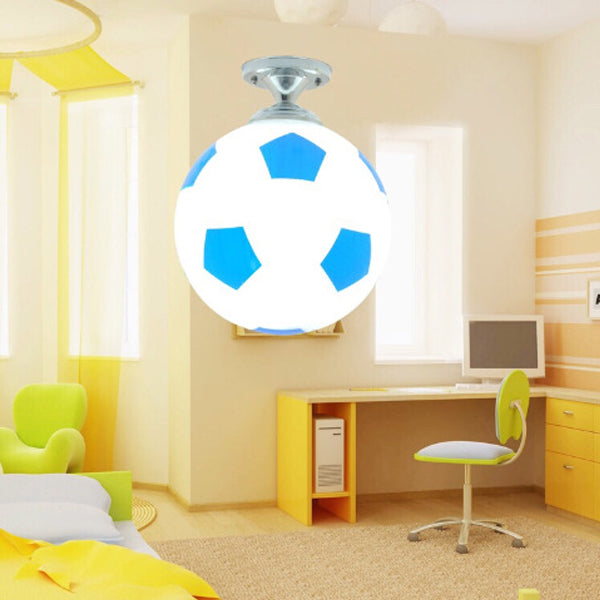 Modern Minimalist Kids Round Football Disc Base Iron Glass 1-Light Semi-Flush Mount Ceiling Light For Bedroom