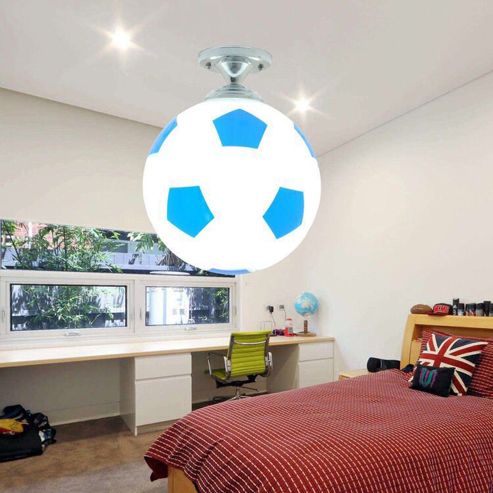 Luz de techo semi empotrada de 1 luz de vidrio de hierro base de disco de fútbol redondo minimalista moderno para dormitorio infantil 