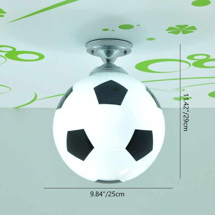 Modern Minimalist Kids Round Football Disc Base Iron Glass 1-Light Semi-Flush Mount Ceiling Light For Bedroom