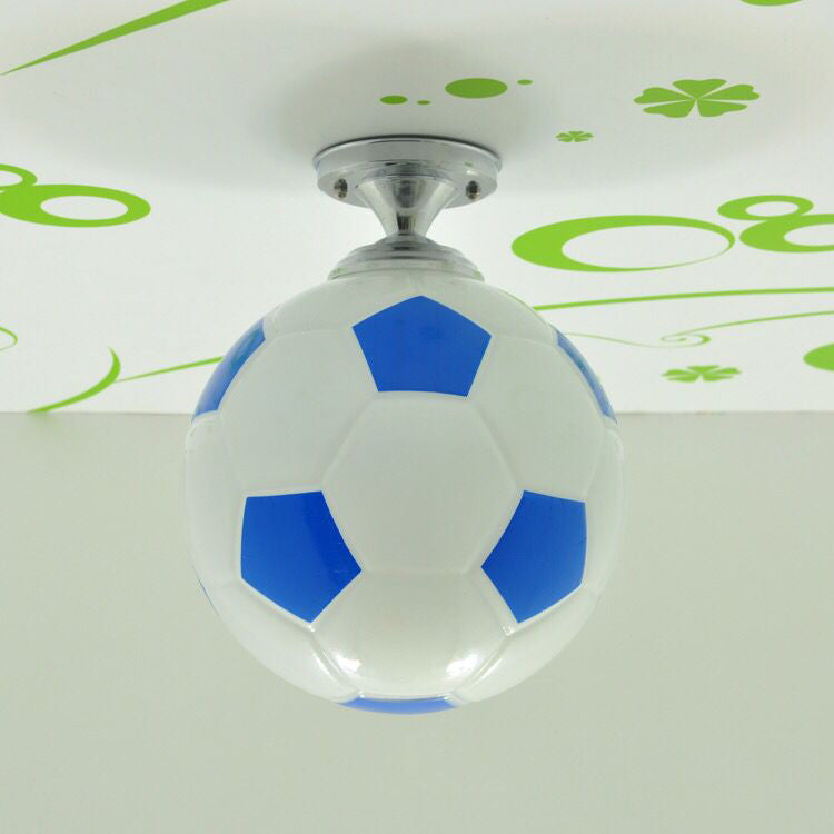 Modern Minimalist Kids Round Football Disc Base Iron Glass 1-Light Semi-Flush Mount Ceiling Light For Bedroom