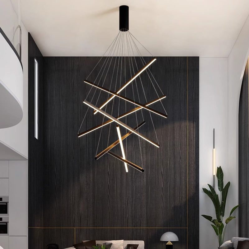 Contemporary Scandinavian Rectangular Long Combination Cylinder Base Aluminum Acrylic LED Chandelier Island Light For Living Room