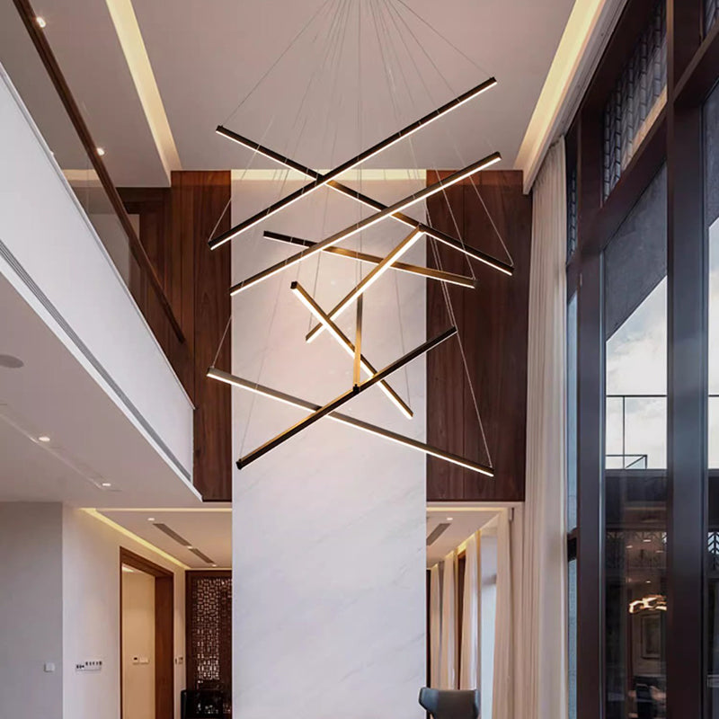 Contemporary Scandinavian Rectangular Long Combination Cylinder Base Aluminum Acrylic LED Chandelier Island Light For Living Room