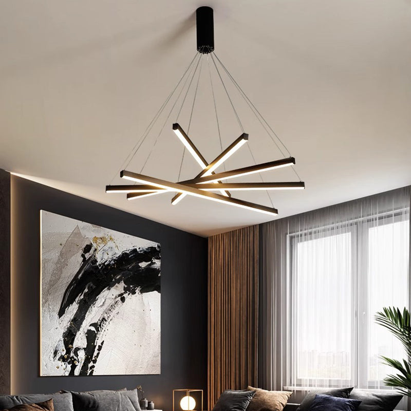 Contemporary Scandinavian Rectangular Long Combination Cylinder Base Aluminum Acrylic LED Chandelier Island Light For Living Room
