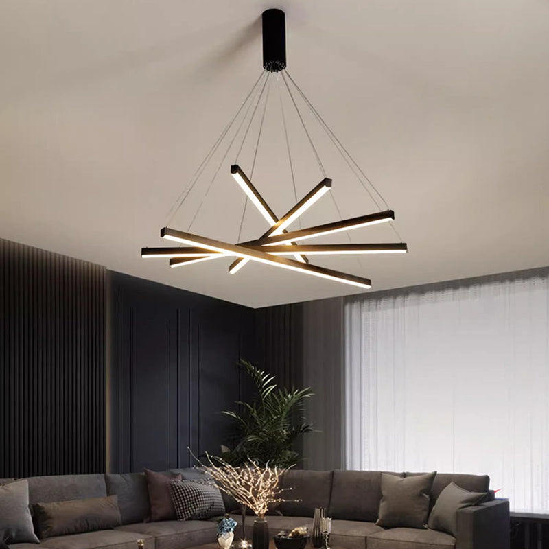 Contemporary Scandinavian Rectangular Long Combination Cylinder Base Aluminum Acrylic LED Chandelier Island Light For Living Room