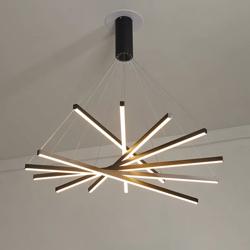 Contemporary Scandinavian Rectangular Long Combination Cylinder Base Aluminum Acrylic LED Chandelier Island Light For Living Room