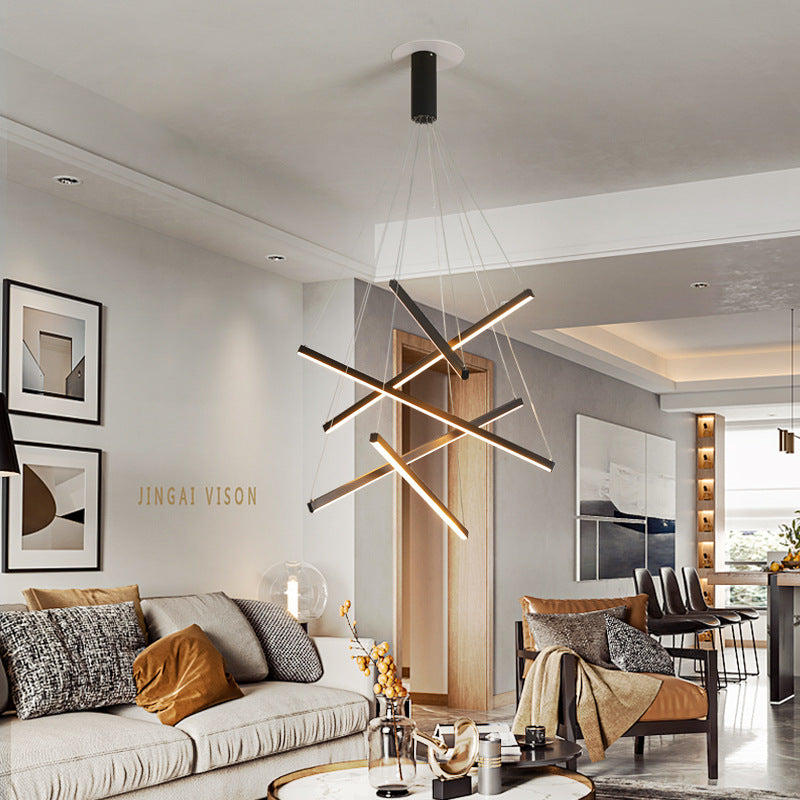 Contemporary Scandinavian Rectangular Long Combination Cylinder Base Aluminum Acrylic LED Chandelier Island Light For Living Room