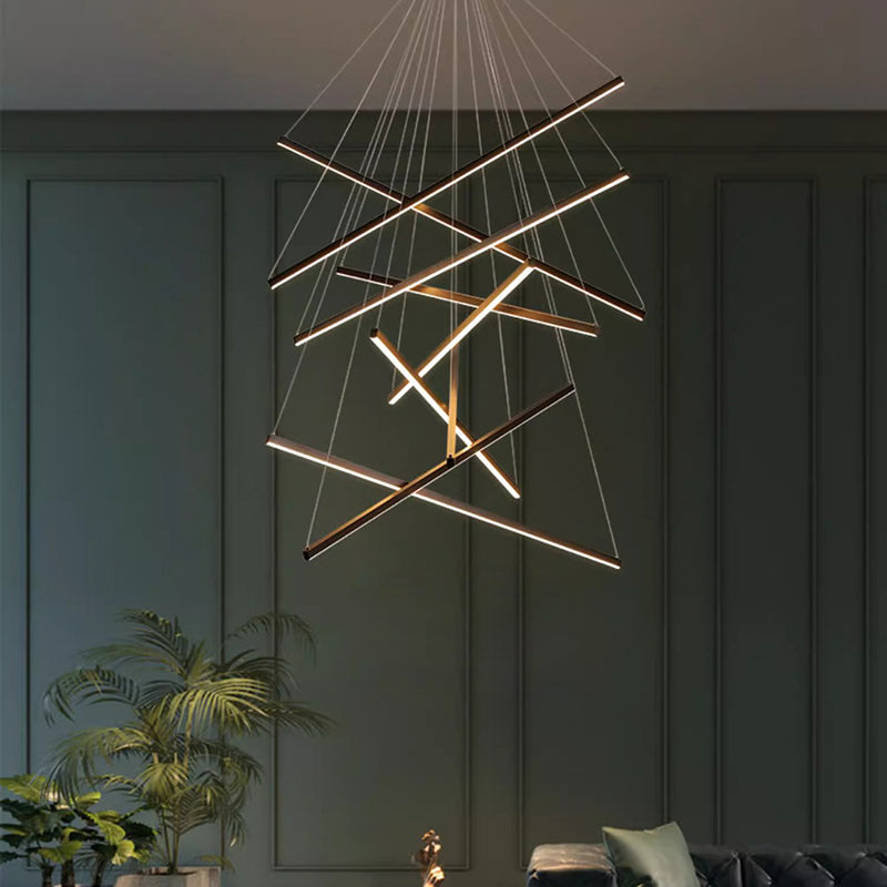 Contemporary Scandinavian Rectangular Long Combination Cylinder Base Aluminum Acrylic LED Chandelier Island Light For Living Room