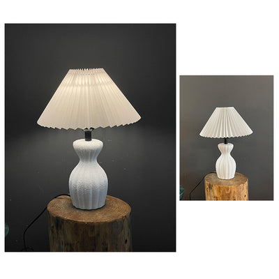 Contemporary Scandinavian Oval Bottle Striped Round Table Pleated Ceramic Fabric 1-Light Table Lamp For Bedroom