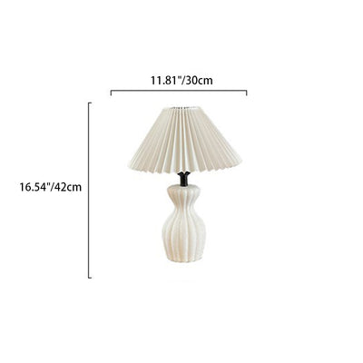 Contemporary Scandinavian Oval Bottle Striped Round Table Pleated Ceramic Fabric 1-Light Table Lamp For Bedroom